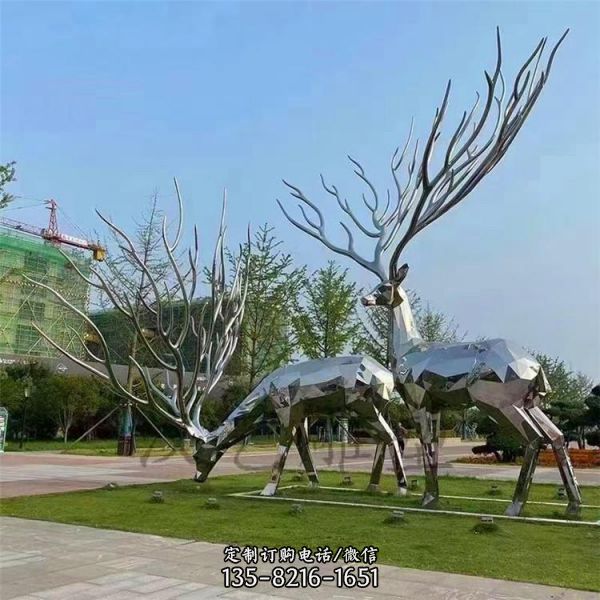 不銹鋼小鹿雕塑公園景觀擺件（3）