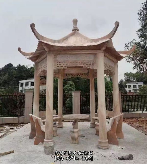 戶外公園乘涼雙層晚霞紅石亭子（3）