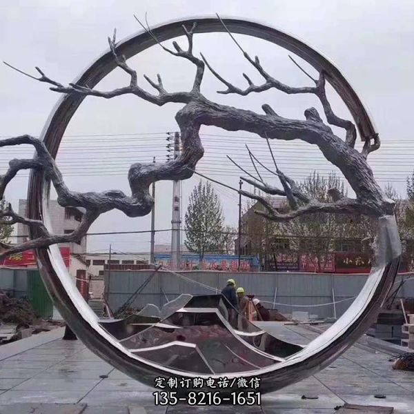 廣場擺放抽象不銹鋼戒指圓環景觀雕塑（3）