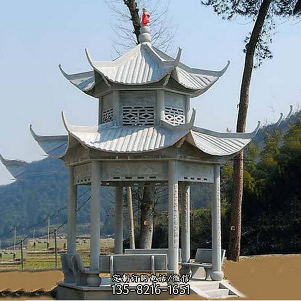 園林景區庭院擺放青石仿古景觀涼亭（1）