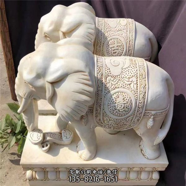 漢白玉石象庭院門口擺件 石雕動物門墩（1）