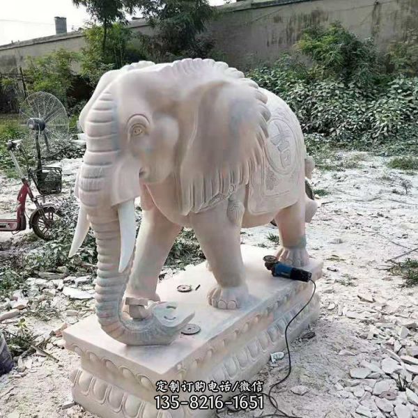 漢白玉鎮(zhèn)宅招財(cái)象動(dòng)物擺件石雕大象雕塑（2）