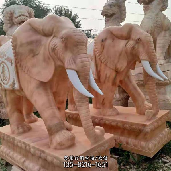 漢白玉鎮(zhèn)宅招財(cái)象動(dòng)物擺件石雕大象雕塑（1）