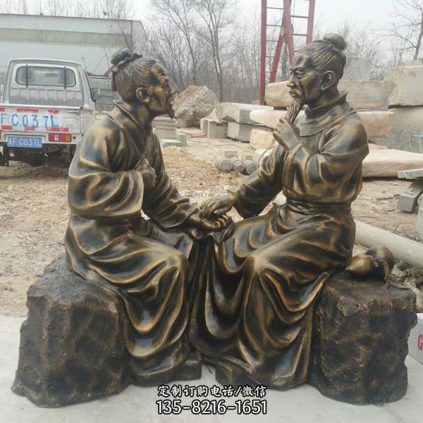 仿銅玻璃鋼民間老中醫把脈人物雕像廣場老街裝飾擺件（4）