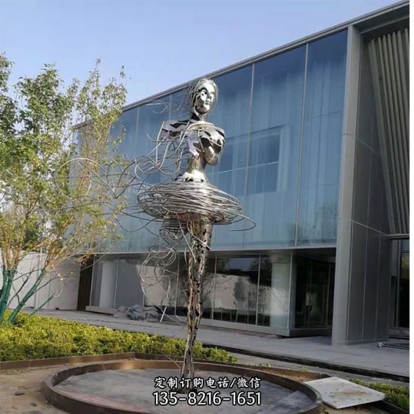 美術館擺放不銹鋼鏤空抽象芭蕾舞女孩雕塑（3）