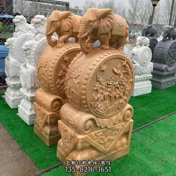 酒店庭院大理石獅子大象門鼓 石雕麒麟門鼓（3）