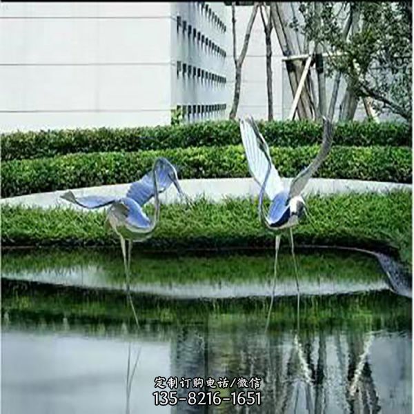 不銹鋼戶外鏡面仙鶴創意園林金屬雕塑（5）