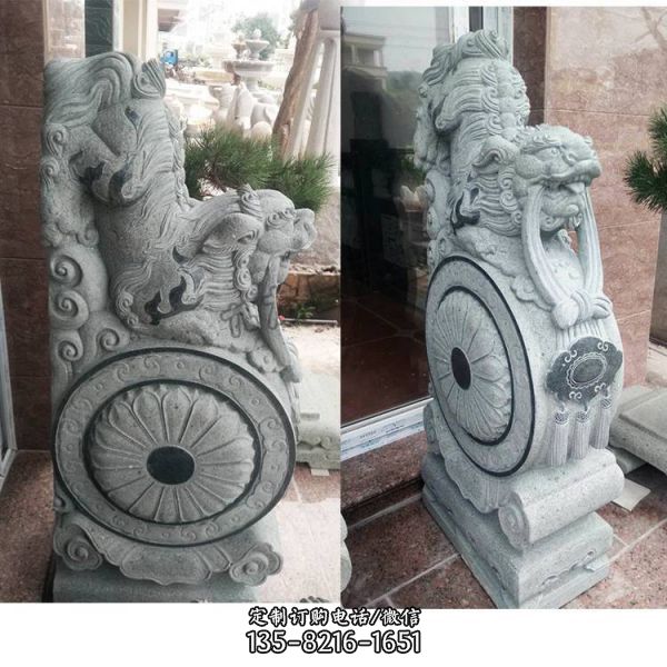 門口大型仿古做舊大理石石雕抱鼓石