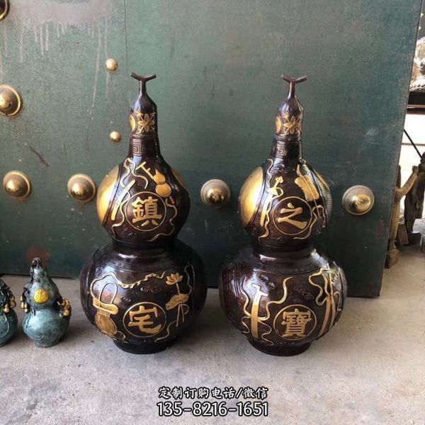 銅雕打造創意鎮宅噴漆創意葫蘆雕塑（4）
