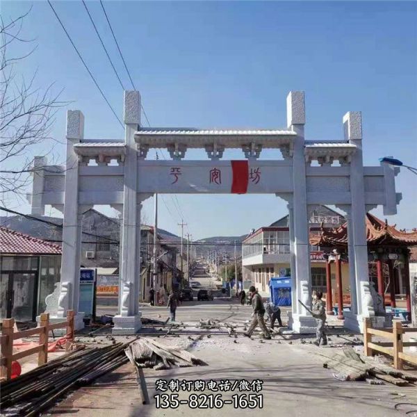 大型鄉村城鎮大理石石雕牌坊雕塑（5）