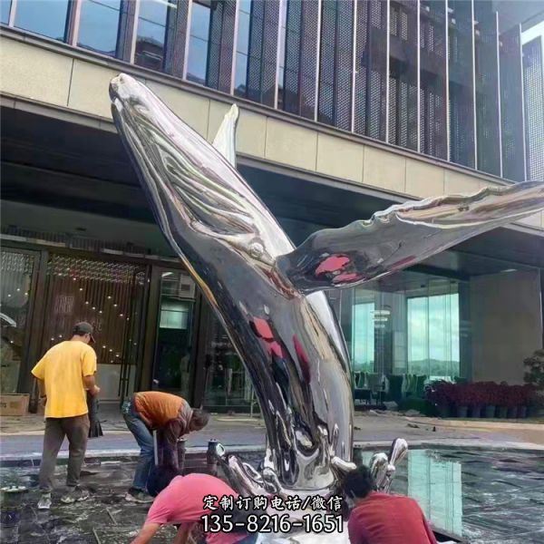 戶外廣場大型鏡面不銹鋼海豚動物雕塑（5）