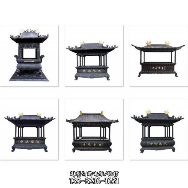 寺廟大型長方形創(chuàng)意玻璃鋼仿銅香爐雕塑（2）
