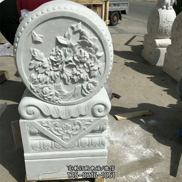 園林古建漢白玉浮雕小象抱鼓石門墩（3）