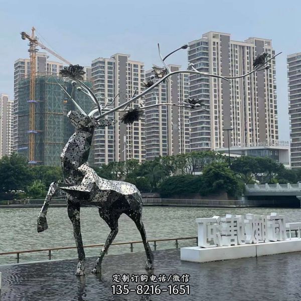 公園景區不銹鋼鏡面戶外酒店創意梅花鹿雕塑（5）