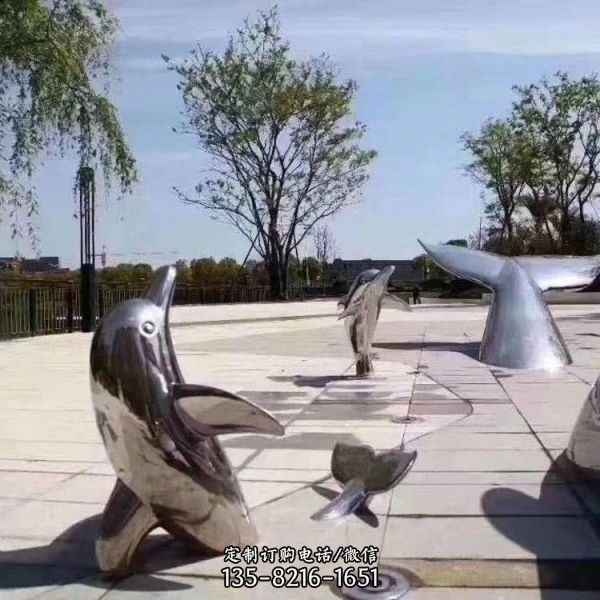 廣場裝飾不銹鋼鏡面海豚動物雕塑（3）