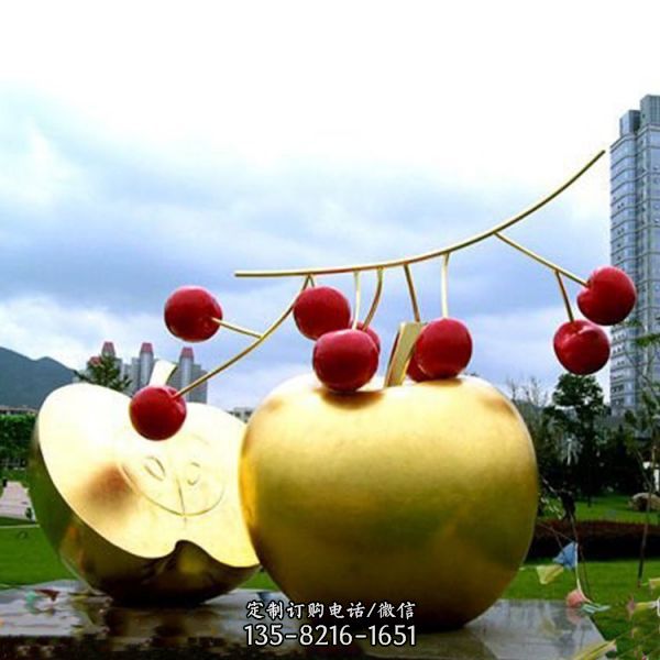 大型不銹鋼鏡面鏤空蘋果雕塑（4）