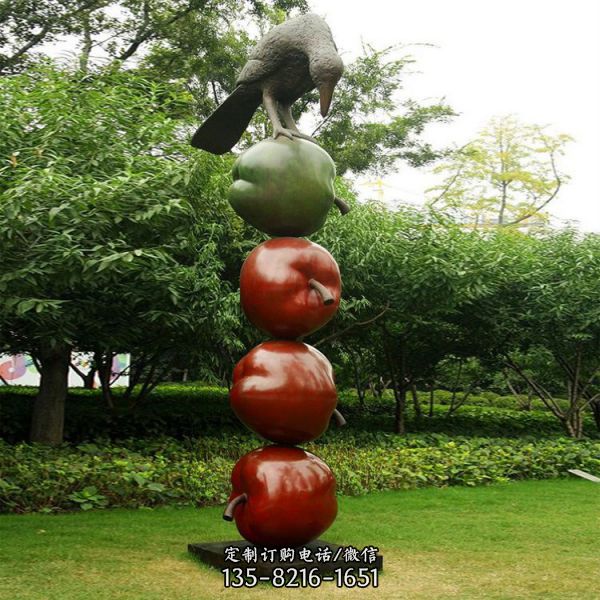 大型不銹鋼鏡面鏤空蘋果雕塑（5）