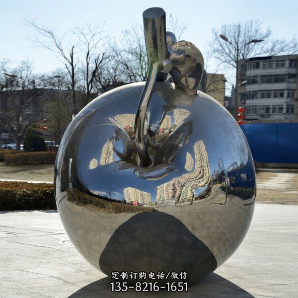 大型不銹鋼鏡面鏤空蘋果雕塑（3）