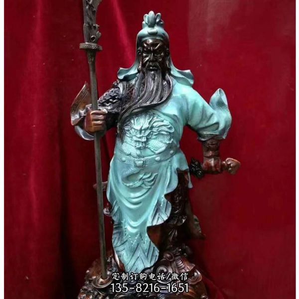 玻璃鋼仿銅寺廟家用戶外大型拿刀的關公雕塑（3）