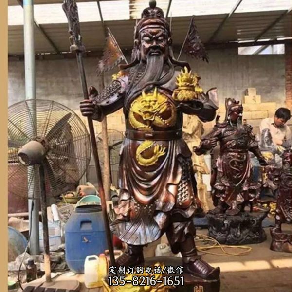 玻璃鋼仿銅寺廟家用戶外大型拿刀的關公雕塑（2）