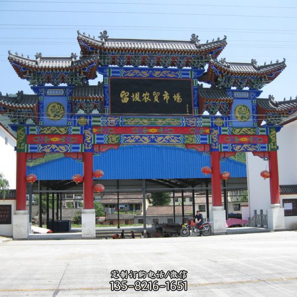 古建村口石雕寺廟牌樓雕塑（4）