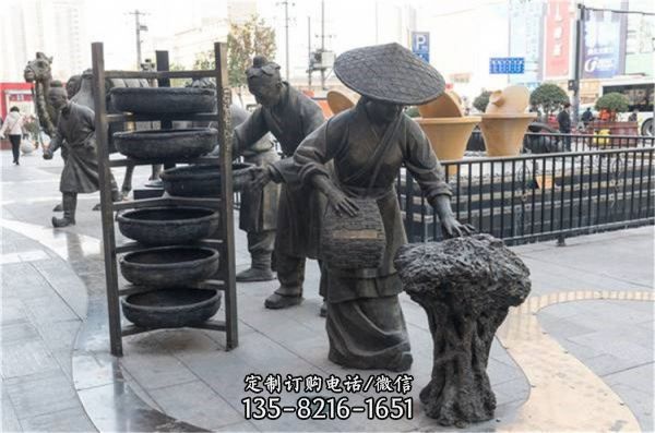 景區(qū)玻璃鋼仿銅茶文化民俗人物小品雕塑（2）