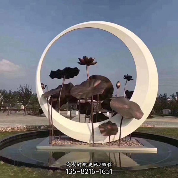 地產(chǎn) 廣場不銹鋼創(chuàng)意荷葉戶外園林圓環(huán)雕塑