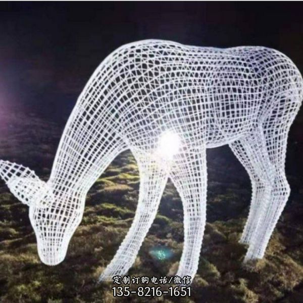 不銹鋼幾何鏤空創意梅花鹿雕塑（1）