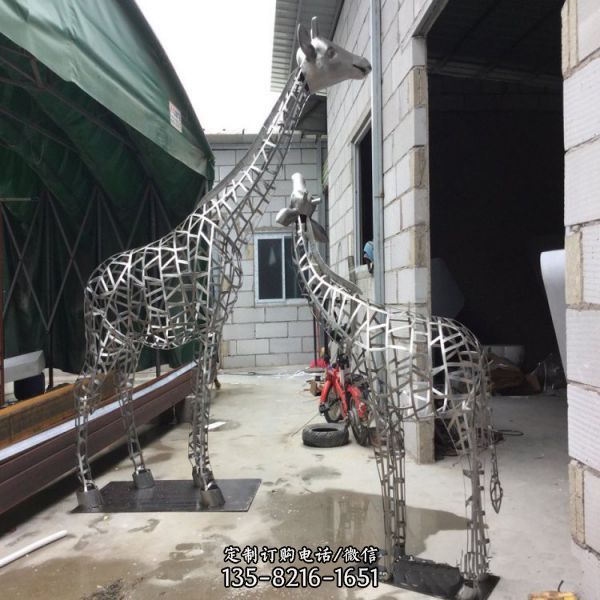 不銹鋼長頸鹿金屬動物景觀裝飾擺件（6）