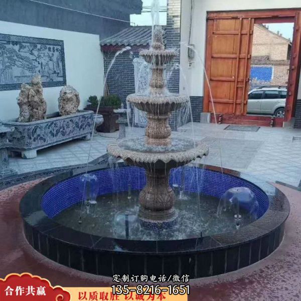 景觀歐式流水泉擺件公園花崗巖石雕噴泉雕塑（1）