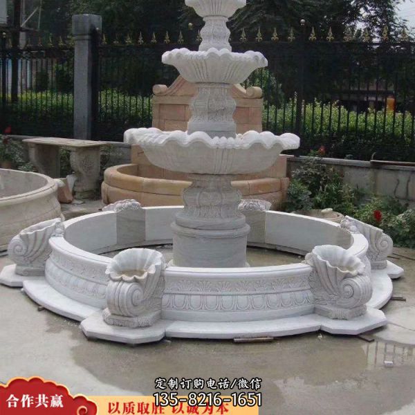 景觀歐式流水泉擺件公園花崗巖石雕噴泉雕塑（2）