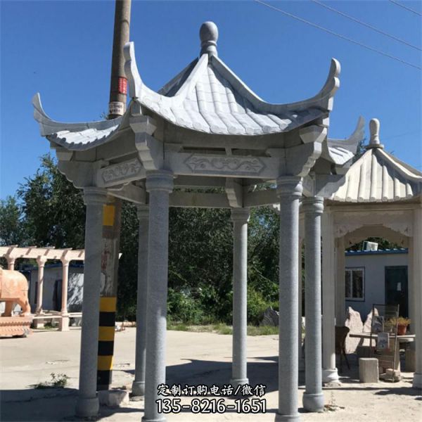 青石仿古中式六角石亭子公園園林景觀雕塑（1）