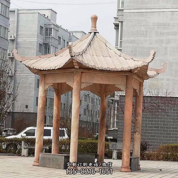 晚霞紅石雕戶外園林休息乘涼涼亭擺件