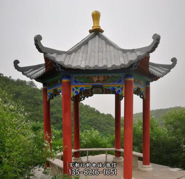 小區戶外公園石雕園林中式六角涼亭雕塑（2）