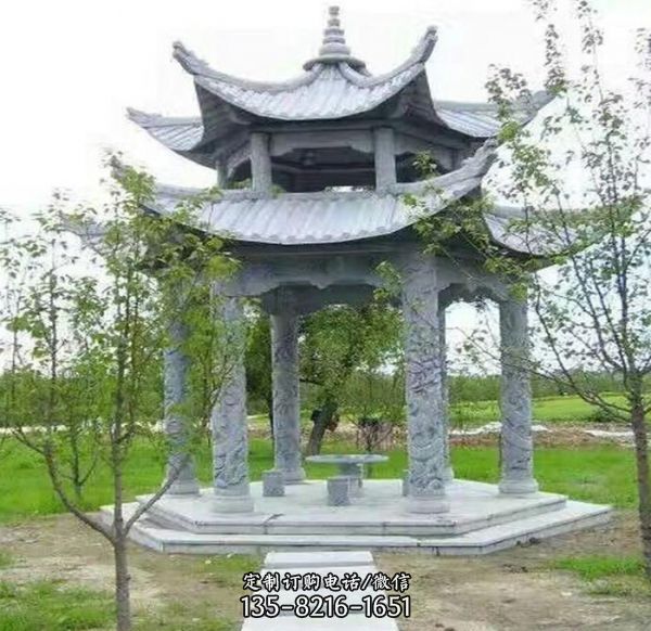 小區戶外公園石雕園林中式六角涼亭雕塑（1）