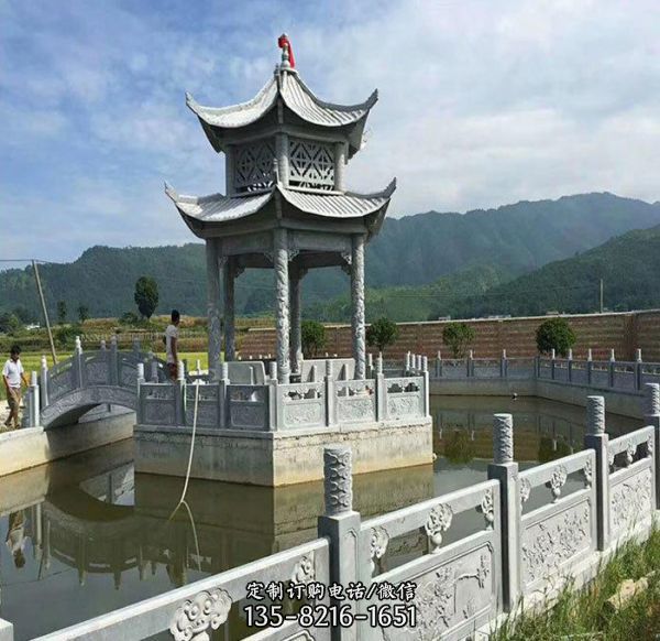 小區戶外公園石雕園林中式六角涼亭雕塑（3）