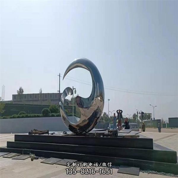 大型304鏡面不銹鋼戶外酒店月亮圓環雕塑（1）
