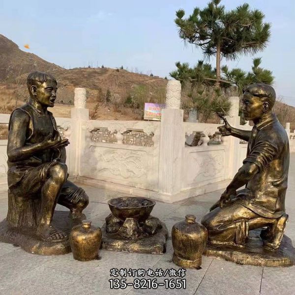 民俗小品情景主題玻璃鋼仿銅人物景觀雕塑（2）