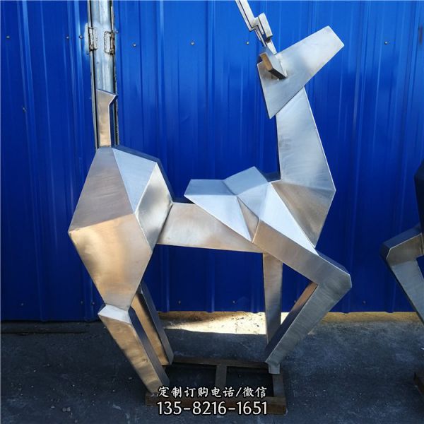 抽象幾何不銹鋼塊面梅花鹿雕塑
