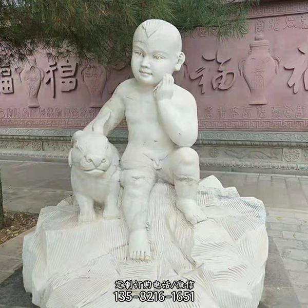 現代簡約公園漢白玉石雕小孩孩童人物雕塑（1）