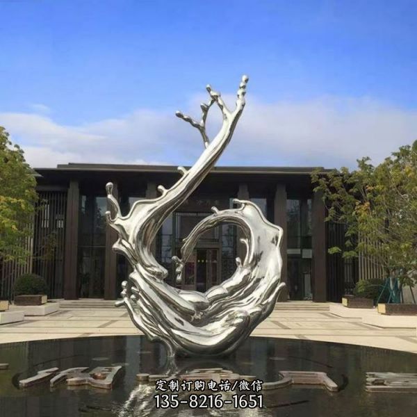 304鏡面不銹鋼白鋼海浪浪花戶外景觀雕塑（2）