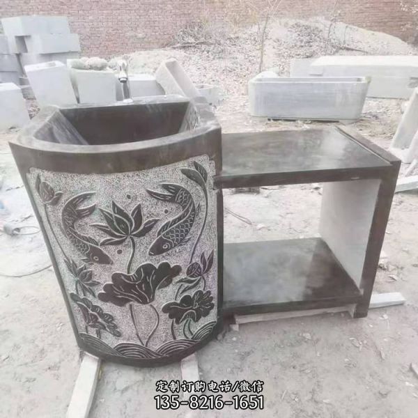 庭院裝飾擺放青石雕刻仿古老石槽魚缸養魚洗手盆