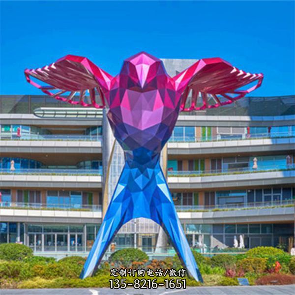 企業不銹鋼幾何園林大型抽象鳥雕塑