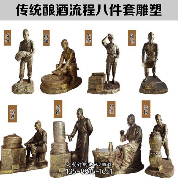 戶外鑄銅古代釀酒文化主題民俗人物雕塑（1）