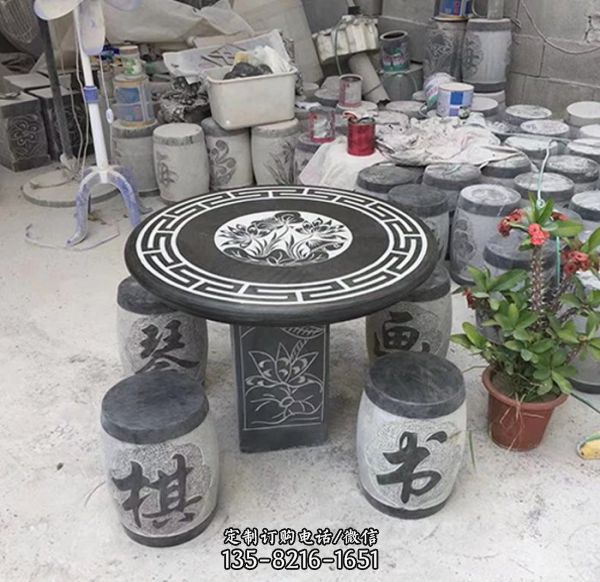 仿古青石石桌 玉石花崗巖石材石桌石凳雕塑（1）