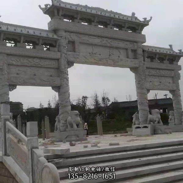 村口大型創意大理石石雕牌坊雕塑（2）