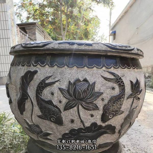 青石雕刻魚缸流水盆園林雕塑（2）