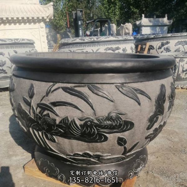 青石雕刻魚缸流水盆園林雕塑（4）