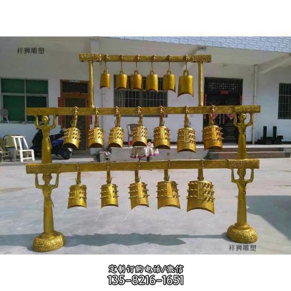寺院商代銅器仿古黃銅編鐘掛鐘擺件（6）