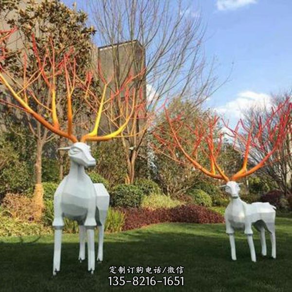 不銹鋼樹枝梅花鹿創意抽象小鹿雕塑擺件（1）